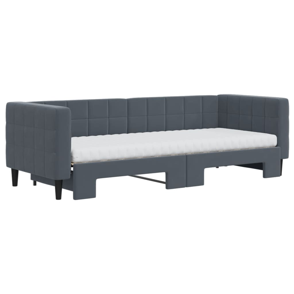 Slaapbank onderschuifbed matrassen 80x200cm fluweel donkergrijs