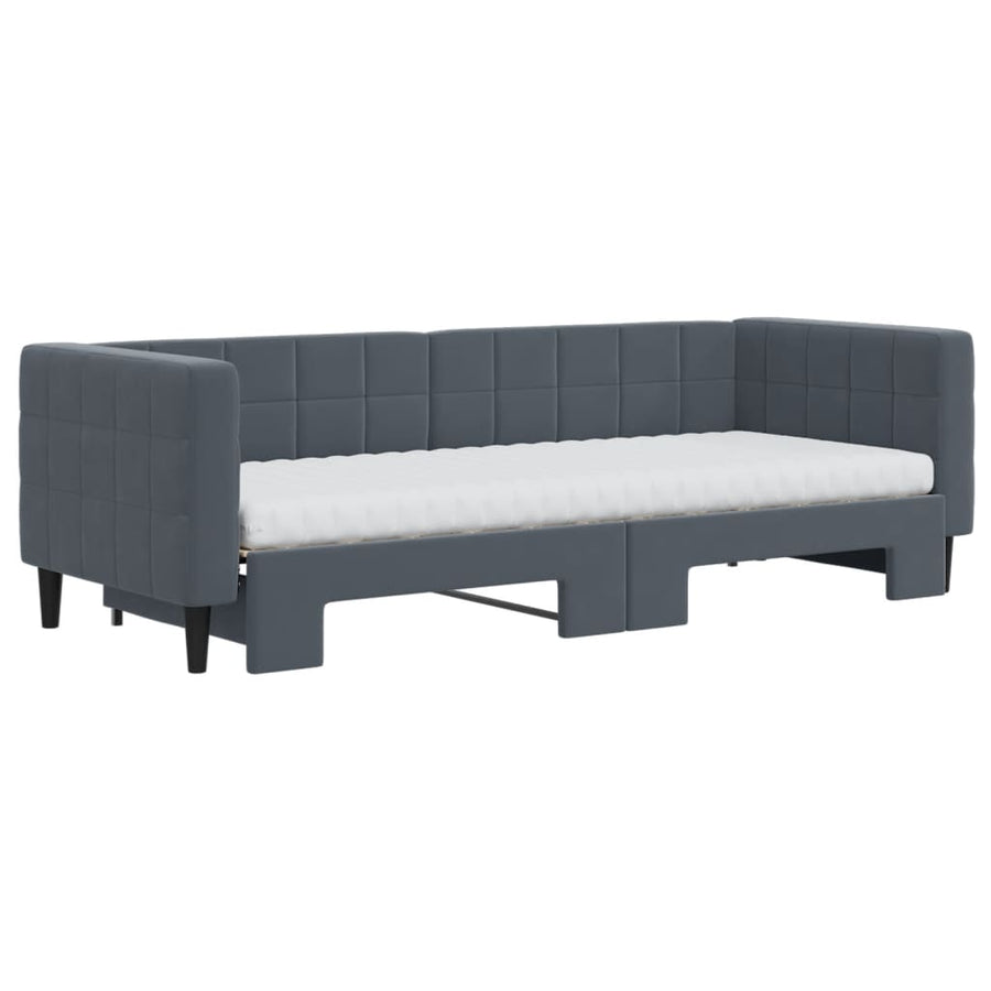 Slaapbank onderschuifbed matrassen 80x200cm fluweel donkergrijs