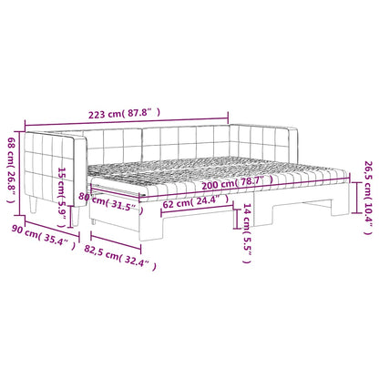 Slaapbank onderschuifbed matrassen 80x200cm fluweel donkergrijs