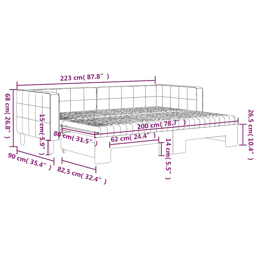 Slaapbank onderschuifbed matrassen 80x200cm fluweel donkergrijs