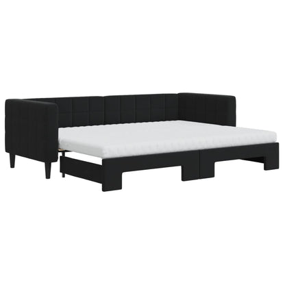 Slaapbank Onderschuifbed En Matrassen Fluweel 80 x 200 cm Zwart met onderschuifbed en matras