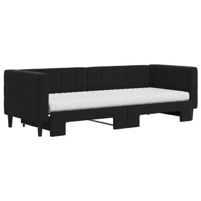 Slaapbank Onderschuifbed En Matrassen Fluweel 80 x 200 cm Zwart met onderschuifbed en matras