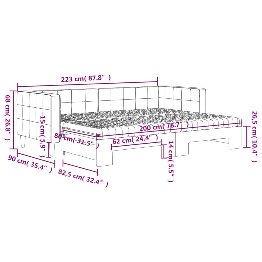 Slaapbank Onderschuifbed En Matrassen Fluweel 80 x 200 cm Zwart met onderschuifbed en matras