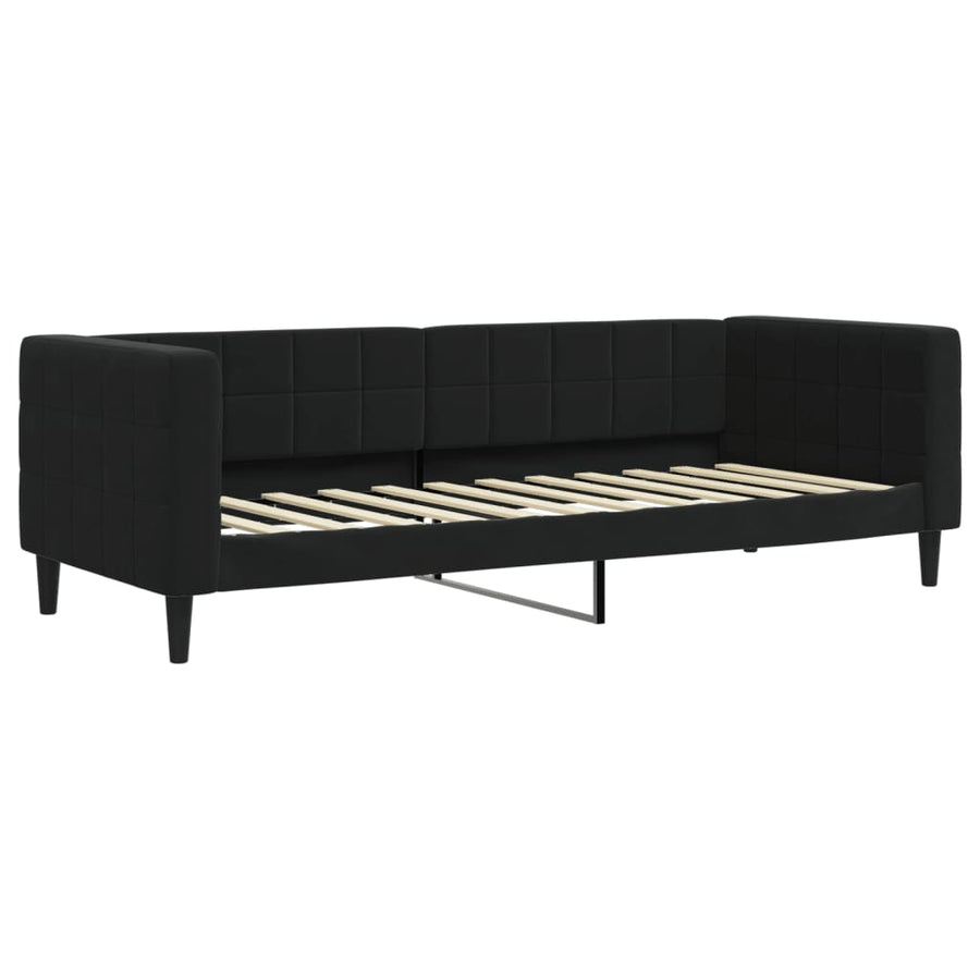 Slaapbank Onderschuifbed En Matrassen Fluweel 80 x 200 cm Zwart met onderschuifbed en matras