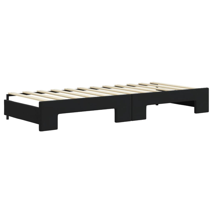 Slaapbank Onderschuifbed En Matrassen Fluweel 80 x 200 cm Zwart met onderschuifbed en matras