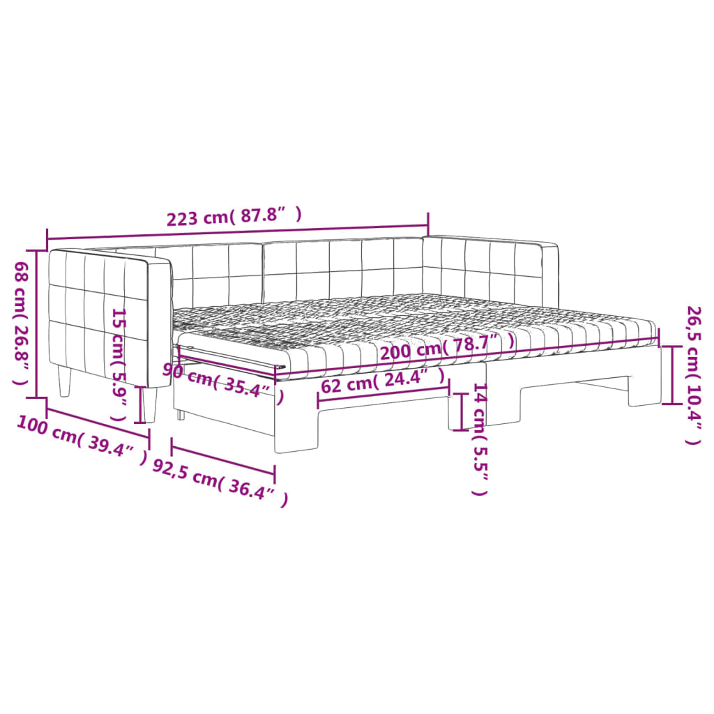 Slaapbank onderschuifbed matrassen 90x200 cm fluweel lichtgrijs