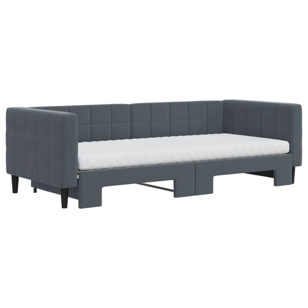 Slaapbank onderschuifbed matrassen 90x200cm fluweel donkergrijs