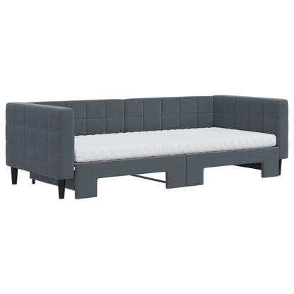 Slaapbank onderschuifbed matrassen 90x200cm fluweel donkergrijs