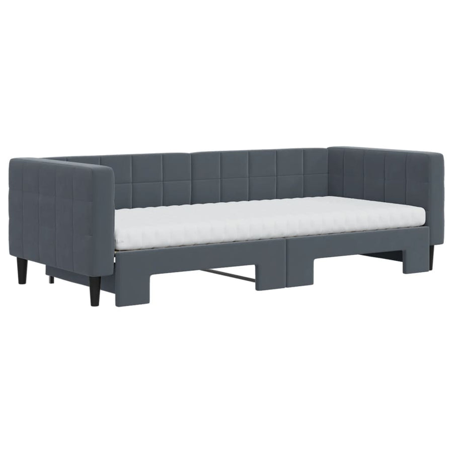 Slaapbank onderschuifbed matrassen 90x200cm fluweel donkergrijs