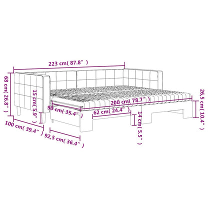 Slaapbank onderschuifbed matrassen 90x200cm fluweel donkergrijs