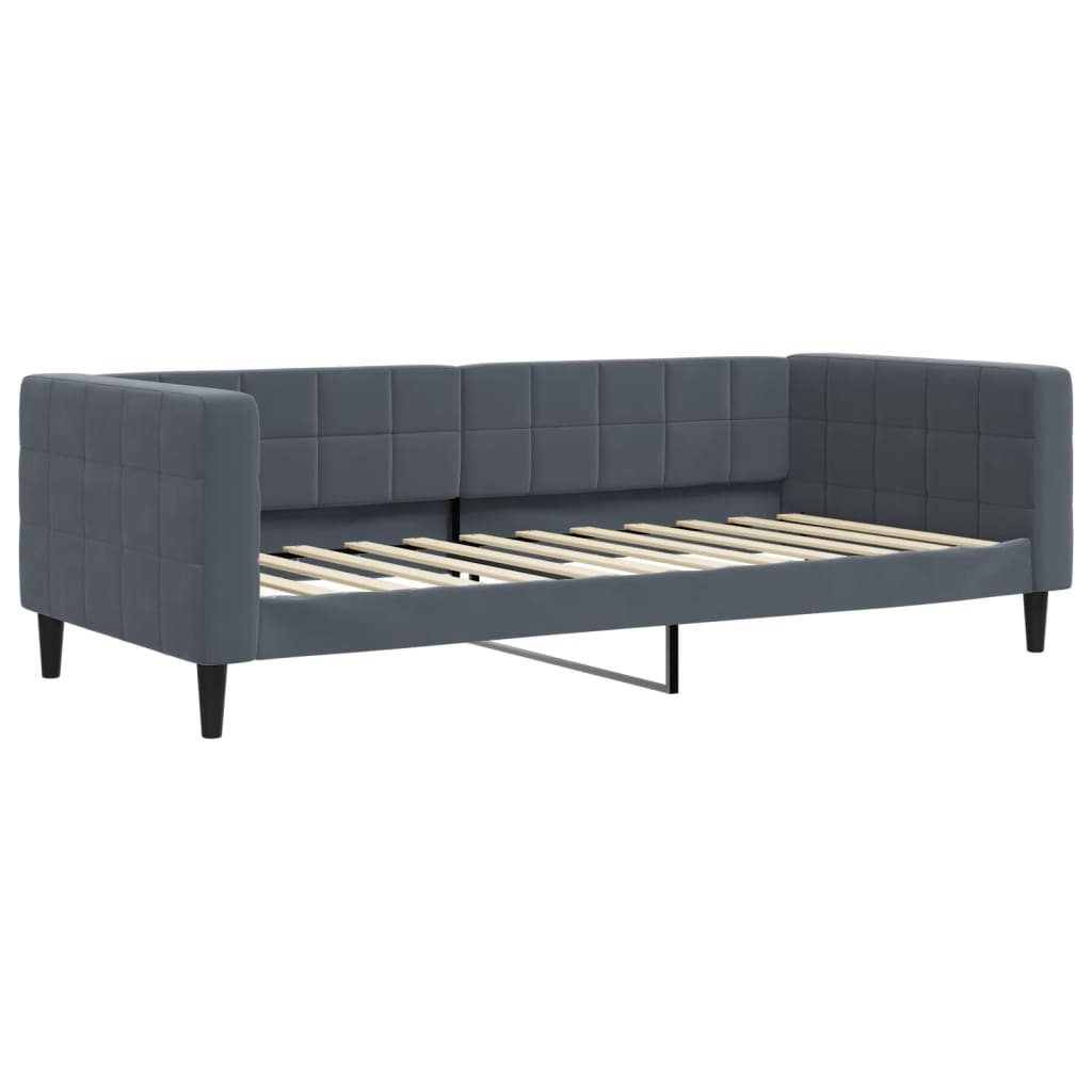 Slaapbank onderschuifbed matrassen 90x200cm fluweel donkergrijs