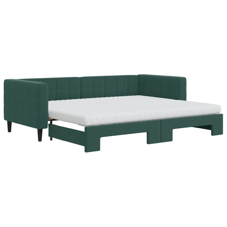 Slaapbank onderschuifbed matrassen 90x200cm fluweel donkergroen