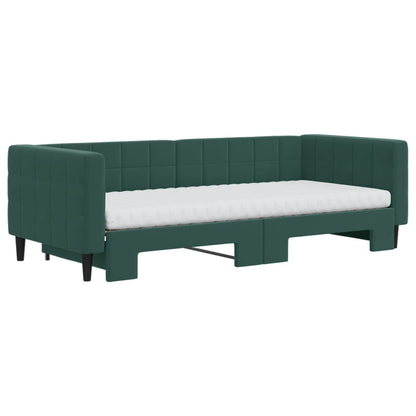 Slaapbank onderschuifbed matrassen 90x200cm fluweel donkergroen
