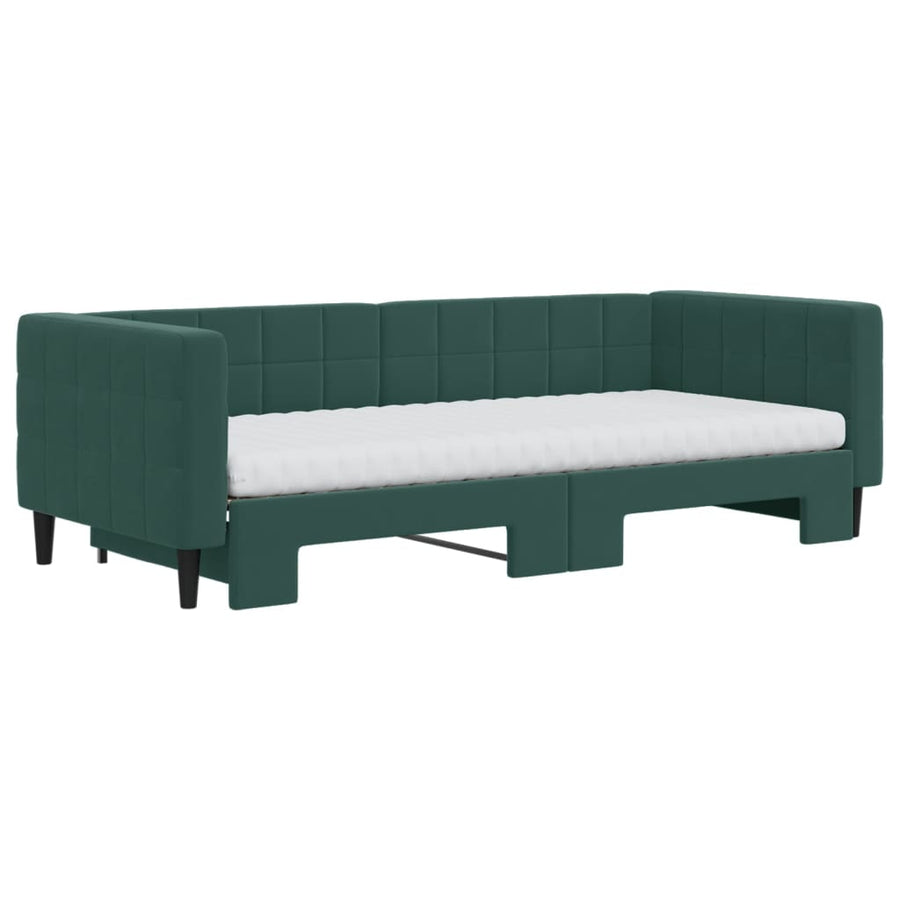 Slaapbank onderschuifbed matrassen 90x200cm fluweel donkergroen