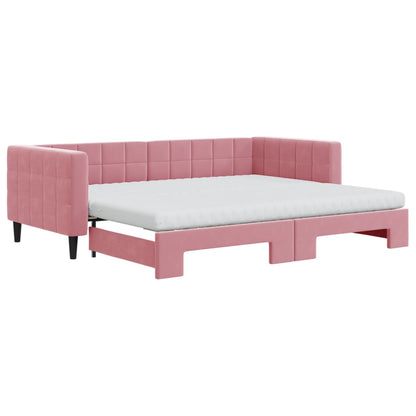 Slaapbank onderschuifbed en matrassen 90x200 cm fluweel roze