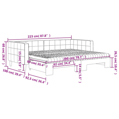 Slaapbank onderschuifbed en matrassen 90x200 cm fluweel roze