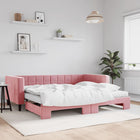 Slaapbank onderschuifbed en matrassen 90x200 cm fluweel roze