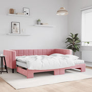 Slaapbank met onderschuifbed 2x 90x200 cm fluweel roze