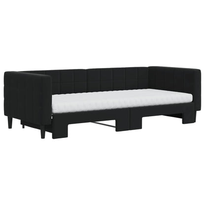 Slaapbank Onderschuifbed En Matrassen Fluweel 90 x 200 cm Zwart met onderschuifbed en matras