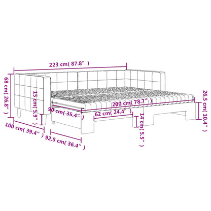 Slaapbank Onderschuifbed En Matrassen Fluweel 90 x 200 cm Zwart met onderschuifbed en matras