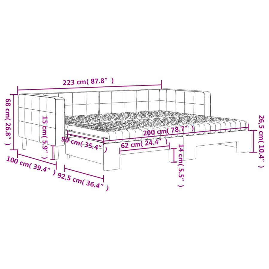 Slaapbank Onderschuifbed En Matrassen Fluweel 90 x 200 cm Zwart met onderschuifbed en matras