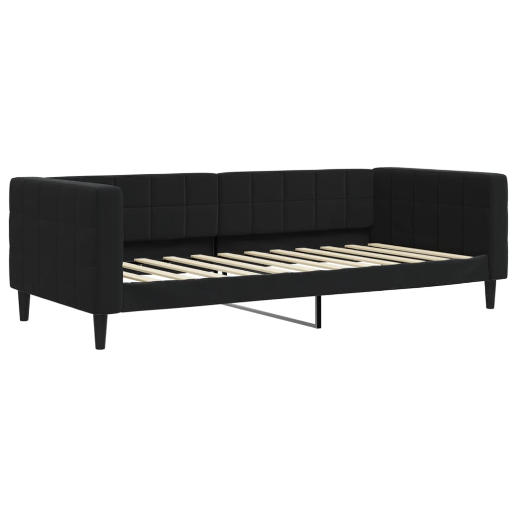 Slaapbank Onderschuifbed En Matrassen Fluweel 90 x 200 cm Zwart met onderschuifbed en matras
