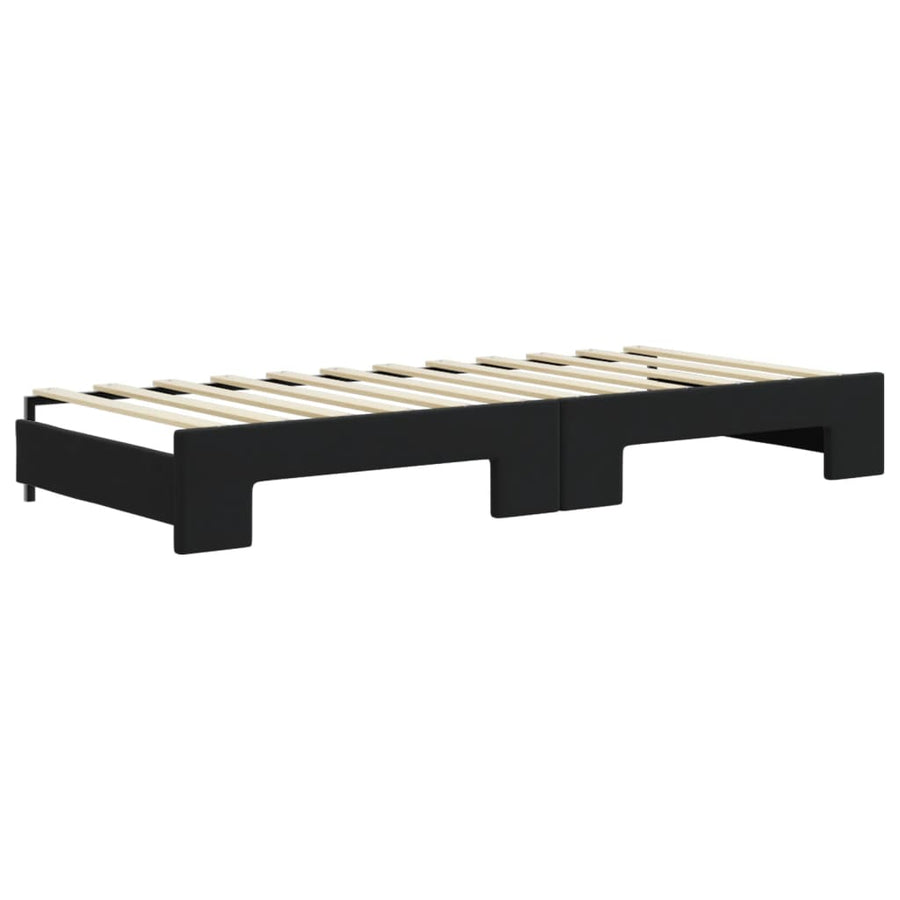 Slaapbank Onderschuifbed En Matrassen Fluweel 90 x 200 cm Zwart met onderschuifbed en matras
