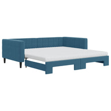 Slaapbank Onderschuifbed En Matrassen Fluweel 100 x 200 cm Blauw met onderschuifbed en matras