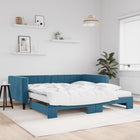 Slaapbank Onderschuifbed En Matrassen Fluweel 100 x 200 cm Blauw met onderschuifbed en matras