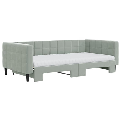 Slaapbank Onderschuifbed Matrassen 100X200Cm Fluweel 100 x 200 cm Lichtgrijs met onderschuifbed en matras