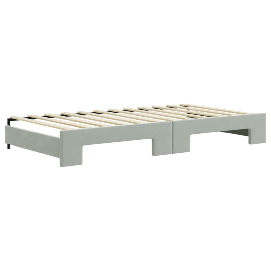 Slaapbank Onderschuifbed Matrassen 100X200Cm Fluweel 100 x 200 cm Lichtgrijs met onderschuifbed en matras