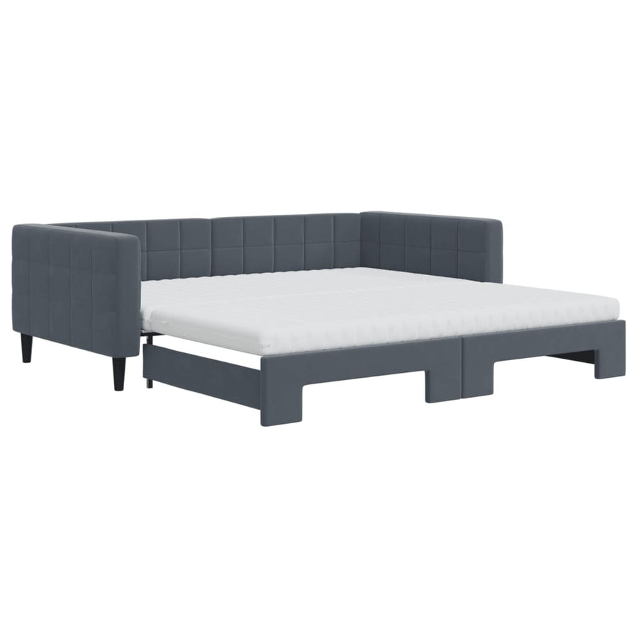 Slaapbank onderschuifbed matrassen 100x200cm fluweeldonkergrijs