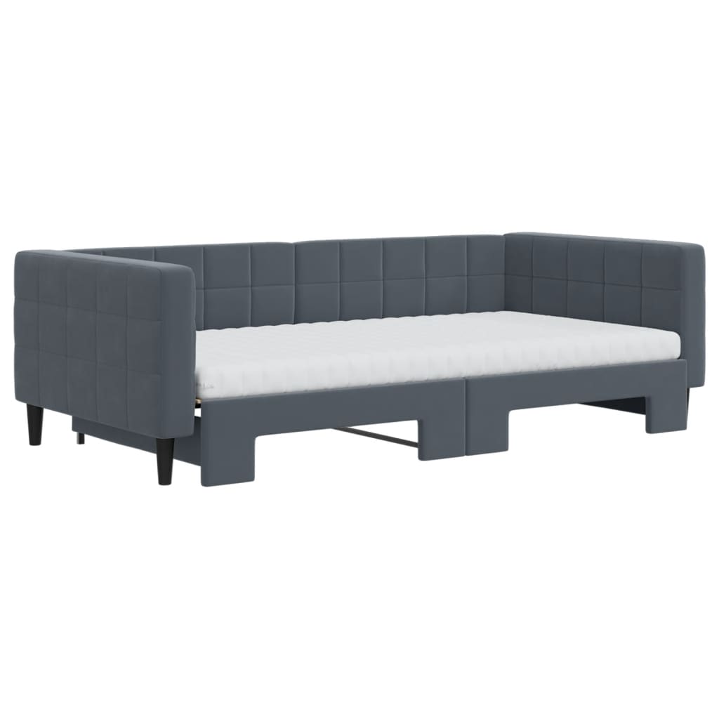 Slaapbank onderschuifbed matrassen 100x200cm fluweeldonkergrijs