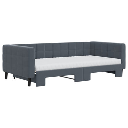 Slaapbank onderschuifbed matrassen 100x200cm fluweeldonkergrijs