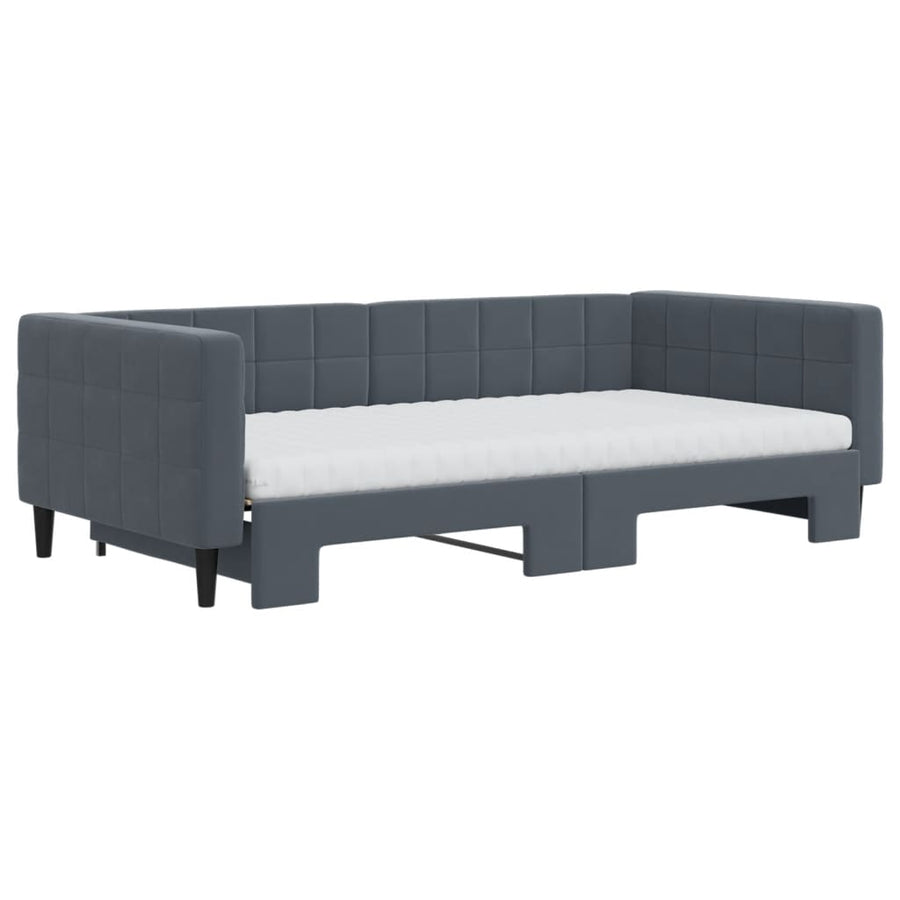 Slaapbank onderschuifbed matrassen 100x200cm fluweeldonkergrijs