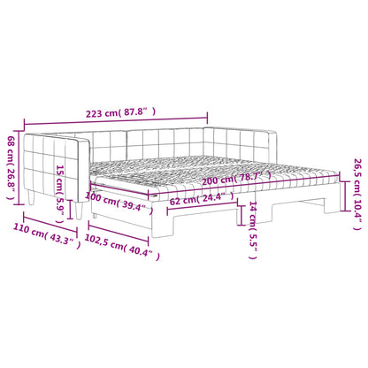 Slaapbank onderschuifbed en matrassen 100x200 cm fluweel roze