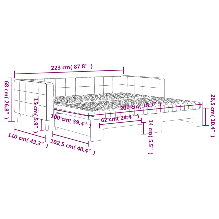 Slaapbank onderschuifbed en matrassen 100x200 cm fluweel roze