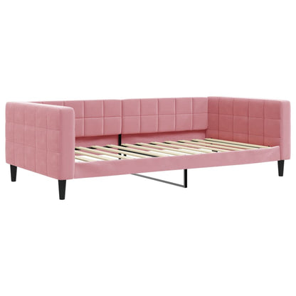 Slaapbank onderschuifbed en matrassen 100x200 cm fluweel roze