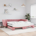 Slaapbank Onderschuifbed En Matrassen 100X200 Cm Fluweel Roze Roze 100 x 200 cm met onderschuifbed en matras