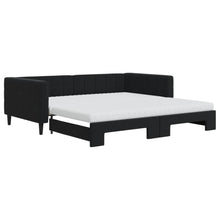 Slaapbank Onderschuifbed En Matrassen Fluweel 100 x 200 cm Zwart met onderschuifbed en matras