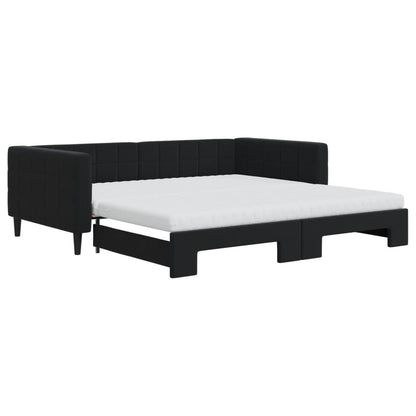 Slaapbank Onderschuifbed En Matrassen Fluweel 100 x 200 cm Zwart met onderschuifbed en matras
