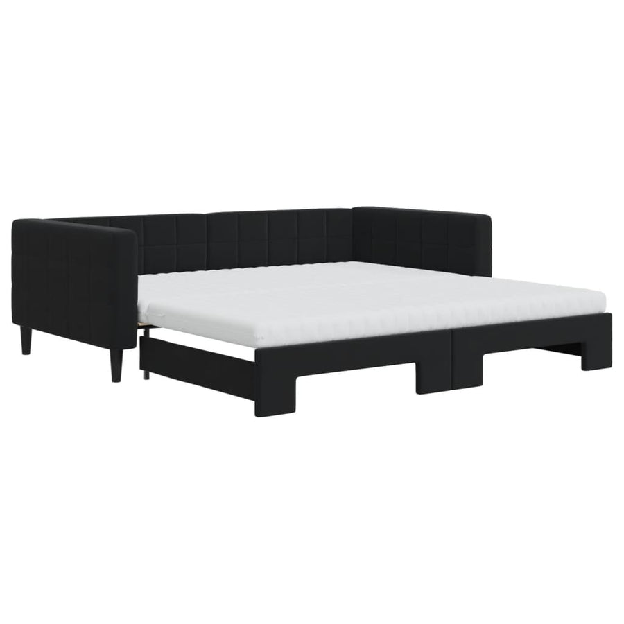 Slaapbank Onderschuifbed En Matrassen Fluweel 100 x 200 cm Zwart met onderschuifbed en matras