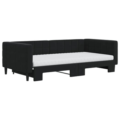 Slaapbank Onderschuifbed En Matrassen Fluweel 100 x 200 cm Zwart met onderschuifbed en matras