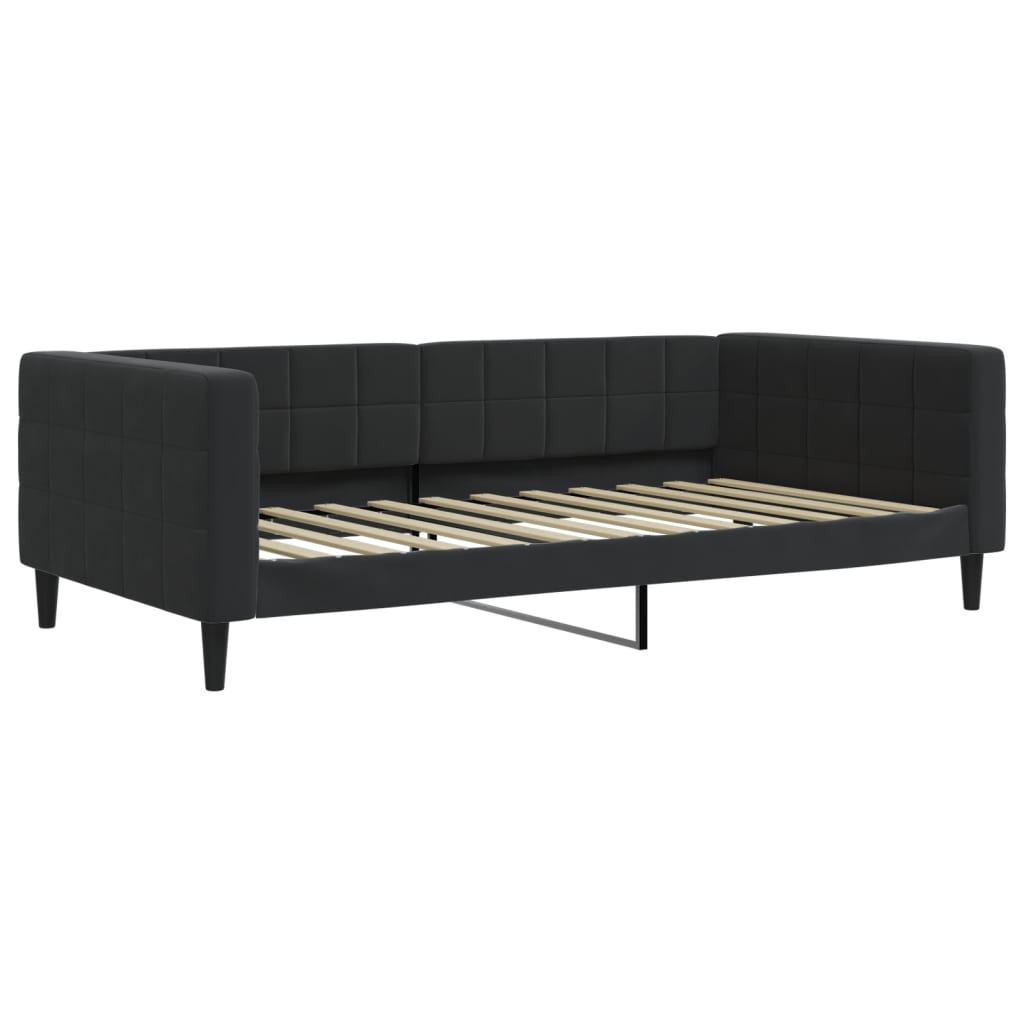 Slaapbank Onderschuifbed En Matrassen Fluweel 100 x 200 cm Zwart met onderschuifbed en matras