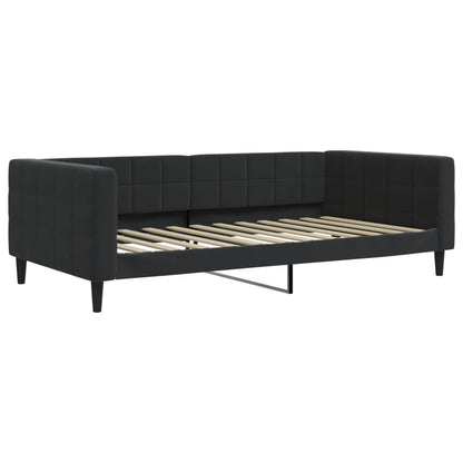 Slaapbank Onderschuifbed En Matrassen Fluweel 100 x 200 cm Zwart met onderschuifbed en matras