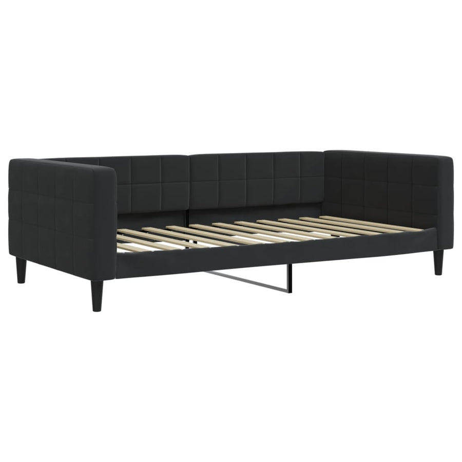 Slaapbank Onderschuifbed En Matrassen Fluweel 100 x 200 cm Zwart met onderschuifbed en matras