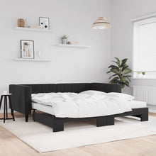 Slaapbank Onderschuifbed En Matrassen Fluweel 100 x 200 cm Zwart met onderschuifbed en matras