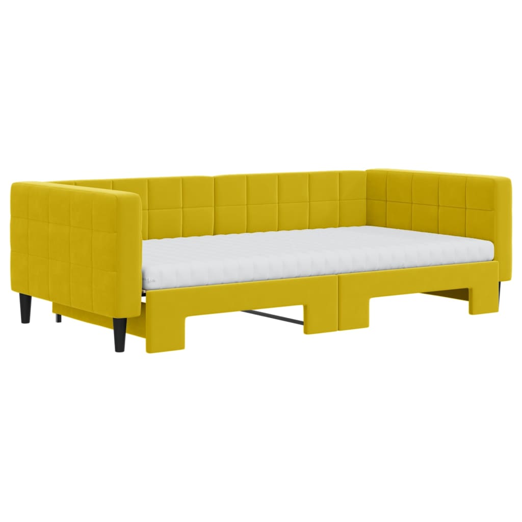 Slaapbank onderschuifbed en matrassen 100x200 cm fluweel geel