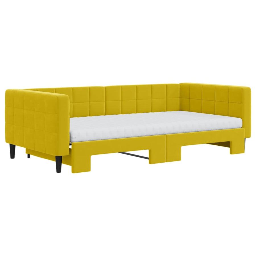 Slaapbank onderschuifbed en matrassen 100x200 cm fluweel geel