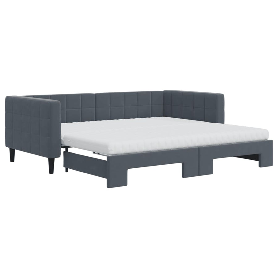 Slaapbank Onderschuifbed Matrassen 90X190Cm Fluweel 90 x 190 cm Donkergrijs